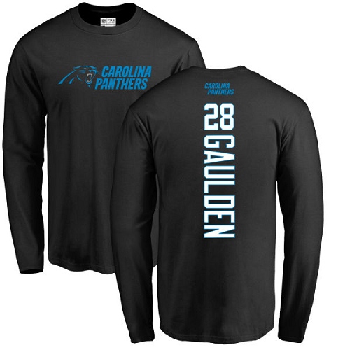 Carolina Panthers Men Black Rashaan Gaulden Backer NFL Football #28 Long Sleeve T Shirt